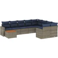 vidaXL 10-tlg. Garten-Sofagarnitur mit Kissen Grau Poly Rattan