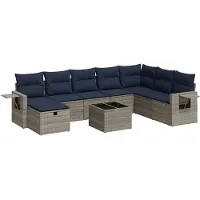 vidaXL 9-tlg. Garten-Sofagarnitur mit Kissen Grau Poly Rattan