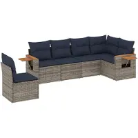 vidaXL 6-tlg. Garten-Sofagarnitur mit Kissen Grau Poly Rattan