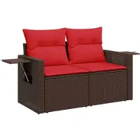 vidaXL Gartensofa mit Kissen 2-Sitzer Braun Poly Rattan