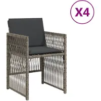 vidaXL Gartenstühle mit Kissen 4 Stk. Grau Poly Rattan