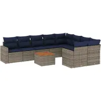 vidaXL 10-tlg. Garten-Sofagarnitur mit Kissen Grau Poly Rattan