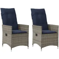 vidaXL Gartenstühle Verstellbar 2 Stk. mit Kissen Grau Poly Rattan