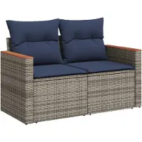 vidaXL Gartensofa mit Kissen 2-Sitzer Grau Poly Rattan