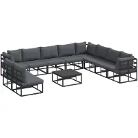 vidaXL Gartensofa-set 11 stk. Schwarz Aluminium