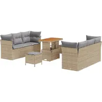 vidaXL Gartensofa-set 9 stk. Beige Poly-Rattan