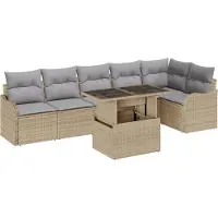 vidaXL Gartensofa-set 7 stk. Beige Poly Rattan