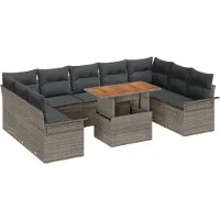 vidaXL Garten-Sofa-Set 10 Stk. Grau Poly Rattan