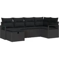 vidaXL Sofa Set mit Kissen mit Speicher Schwarz Poly-Rattan