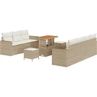 vidaXL Garten-Sofa-Set mit Kissen mit Speicher 10 pcs Beige und Creme