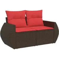 vidaXL Gartensofa mit Kissen 2-Sitzer Braun Poly Rattan