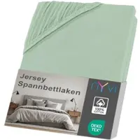 NYVI Jersey Spannbettlaken DreamScience für Matratzen bis 22 cm Höhe - Weich & Anschmiegsam, Rundumgummizug, Bügelfrei 90x200 - 100x200 cm eukalyptus