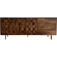 FineBuy Sideboard Sheesham Massivholz 175 cm 2 Türen & 3 Schubladen - Massive Retro Kommode Metall Beine - Design Natur Anrichte - Handdustrial