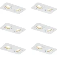 QAZQA Set mit 6 runden Einbaustrahlern weiß GU10 50mm dreh- und schwenkbar IP44 2-flammig - Alberto