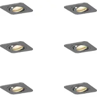 QAZQA - Modern Set mit 6 runden Bad I Badezimmer Außen Einbaustrahlern Gunmetal GU10 50mm Verstellbar IP44 - Alberto I Außenbeleuchtung I Schlafzimmer - Aluminium Quadratisch - LED geeignet GU10