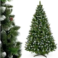 Kadax künstlicher Weihnachtsbaum mit Raureif und Zapfen 220 cm, grün Tannenbaum mit 521 Zweigen