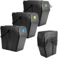 Kadax Abfalleimerset für Mülltrennung aus Plastik, Abfallbehälter mit dichtem Deckel (Schwarz 3x25L)