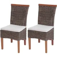 Mendler 2er-Set Esszimmerstuhl Sinio, Stuhl Küchenstuhl, Rattan mit Sitzkissen