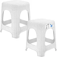 Kadax Hocker Küchenhocker Rattan Weiß 2-tlg