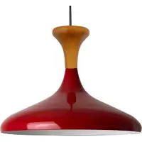 Bamyum Champion Pendelleuchte aus Holz, 35 cm Hängelampe Metall E27 Moderne, Skandinavisch Pendellampe für Schlafzimmer Wohnzimmer Esstisch Lampe - Rot