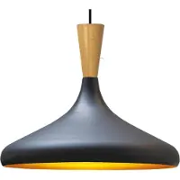 Bamyum Champion Pendelleuchte Holz, 35 cm Hängelampe Metall E27 Moderne Skandinavisch Pendellampe für Schlafzimmer Wohnzimmer Küche Esstisch Lampe - Schwarz