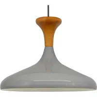Bamyum Champion Pendelleuchte aus Holz, 35 cm Hängelampe Metall E27 Moderne, Skandinavisch Pendellampe für Schlafzimmer Wohnzimmer Esstisch Lampe - Grau