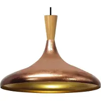 Bamyum Champion Pendelleuchte Holz, 35 cm Hängelampe Metall E27 Moderne Skandinavisch Pendellampe für Schlafzimmer Wohnzimmer Küche Esstisch Lampe - Kupfer