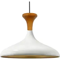 Bamyum Champion Pendelleuchte aus Holz, 35 cm Hängelampe Metall E27 Moderne, Skandinavisch Pendellampe für Schlafzimmer Wohnzimmer Esstisch Lampe - Weiß