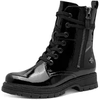 Marco tozzi Schnürboots BY GMK, Damen, Gr. 39, wärmend, schwarz, Lacklederimitat, glänzend, Schuhe Schnürboots, Blockabsatz, Schnürboots mit Zierreißverschluss