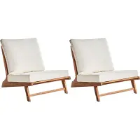 Beliani Gartensessel 2er Set Hellbraun u. Cremeweiß Akazienholz ohne Armlehnen mit Kissen Niedrig Modernes Design Outdoor Indoor Garten Terrasse