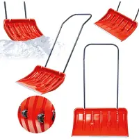 Kadax Schneeschaufeln "Cances", breite Schneeschieber mit Rädern, Schaufel mit Metallgriff, Rot