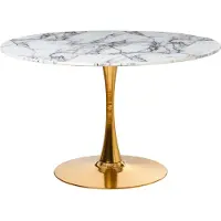 Beliani Esszimmertisch Weiß / Gold Marmor Optik Rund 120 cm MDF-Platte Metall Modern Minimalistisch