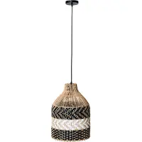 Beliani Hängelampe Schwarz und Weiß Rattan Lampenschirm Natur Boho Stil Geflochten Handgemacht Pendelleuchte Hängeleuchte Esszimmerlampe