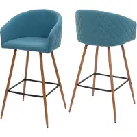 Mendler 2er-Set Barhocker HWC-D72, Barstuhl Tresenhocker Küchenhocker mit Lehne, Metall Holzoptik Stoff/Textil, türkis