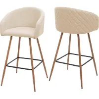 Mendler 2er-Set Barhocker HWC-D72, Barstuhl Tresenhocker Küchenhocker mit Lehne, Metall Holzoptik Stoff/Textil, creme-beige