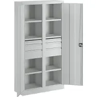 PAVOY Schwerlastschrank, Trennwand, 6 Fachböden a 120 kg, 6 Schubladen, RAL 7035