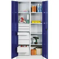 C+P CP-Möbel Werkzeugschrank 8931-305, aus Metall, grau / blau, mit 8 Schubladen & 6 Fachböden, abschließbar, 120 x 195 x 50cm