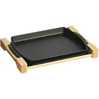 Staub Servierschale Serving mit Holzuntersetzer Schwarz 33 x 23 cm