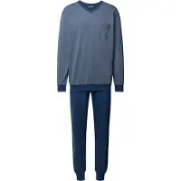 Schiesser Pyjama "Comfort Essentials" 2 tlg. V-Ausschnitt, Brusttasche, Baumwolle, Langarm