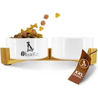 Bluzelle 2-in-1 Hundenapf Set XXL, Keramikschalen Bambus Holzgestell 850ml