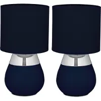Relaxdays Tischlampe, 2er Set, Metallfuß, Stoffschirm, E14, H x D: 32 x 18 cm, Nachttischlampe mit Kabel, blau/silber