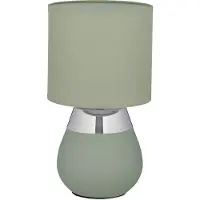 Relaxdays Tischlampe, Metallfuß, Stoffschirm, E14, HxD: 32 x 18 cm, Nachttischlampe mit Kabel, Schlafzimmer, grün/silber