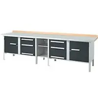 Schäfer Shop Kastenwerkbank PWi 300-2, Buche Multiplexplatte, mit Stahlabdeckung, bis 750 kg, B 3000 x T 700 x H 840 mm, Anthrazit