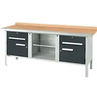Schäfer Shop Kastenwerkbank PW 200-0, Buche Multiplexplatte, mit Stahlkante, bis 750 kg, B 2000 x T 700 x H 840 mm, Anthrazit