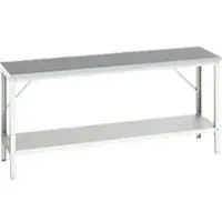 Bott Werkbank verso, Linoleum-Platte, mit Ablageboden, B 2000 x T 600 x H 780 - 930 mm, RAL 7035 Lichtgrau