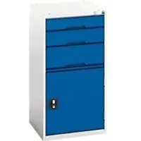 Bott Schubladenschrank verso, mit Flügeltür, 3 Schubladen, Einzelauszug, Fachboden, B 525 x T 550 x H 1000, Stahlblech, Grau-Blau