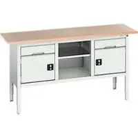 Bott Kastenwerkbank verso, Multiplex-Platte, 2 Schubladen, 1 Ablageboden, 2 Türen, B 1750 x T 600 x H 830 - 930 mm, Lichtgrau