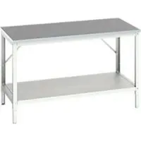 Bott Werkbank verso, Linoleum-Platte, mit Ablageboden, B 1500 x T 800 x H 780 - 930 mm, RAL 7035 Lichtgrau