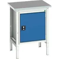 Bott Kastenwerkbank verso, Linoleum-Platte, 1 Tür, 1 Ablageboden, B 700 x T 600 x H 780 - 930 mm, Lichtgrau / Enzianblau