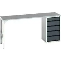 Bott Unterbauwerkbank verso, Linoleum-Platte, 5 Schubladen, B 2000 x T 600 x H 930 mm, Lichtgrau / Anthrazitgrau
